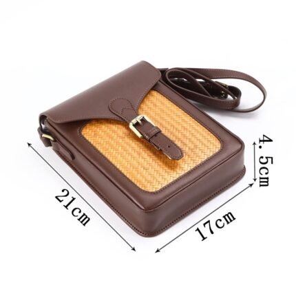 Bamboo-woven handbag with shoulder strap