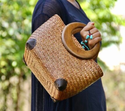 woven bamboo carrying bag handle