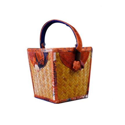 Bamboo-woven fashion satin handbag