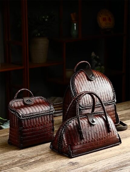 Bamboo-woven Cross-body Backpack and Backpack