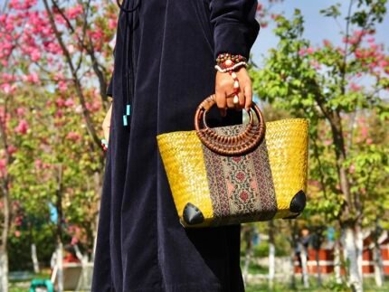 woven bamboo carrying bag handle