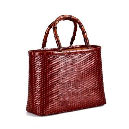Red Bamboo-woven Bicolor Handbag