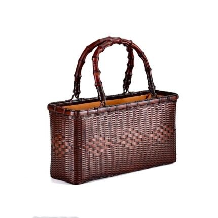 Bamboo-woven rectangular handbag