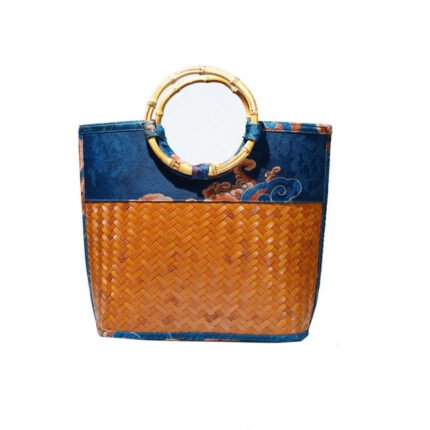 Bamboo-woven fashionable satin large square handbag