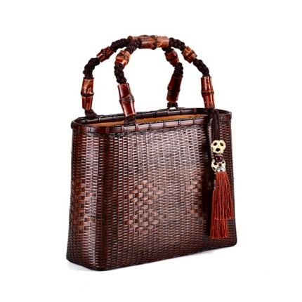 Bamboo-woven rectangular handbag